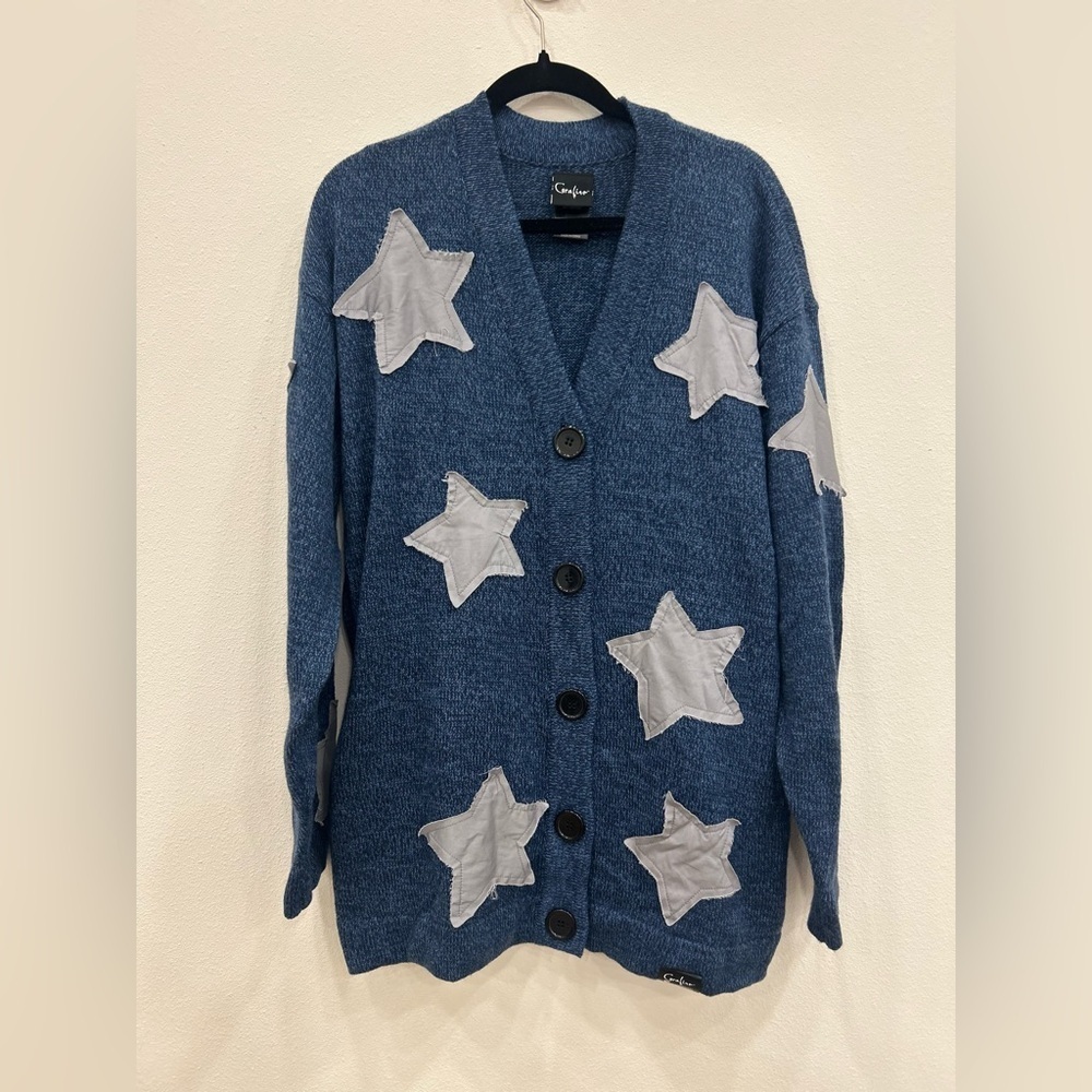 Coraline Star Patchwork Oversized Cardigan LG goth pink Whimsigoth cozy anime - Picture 2 of 6